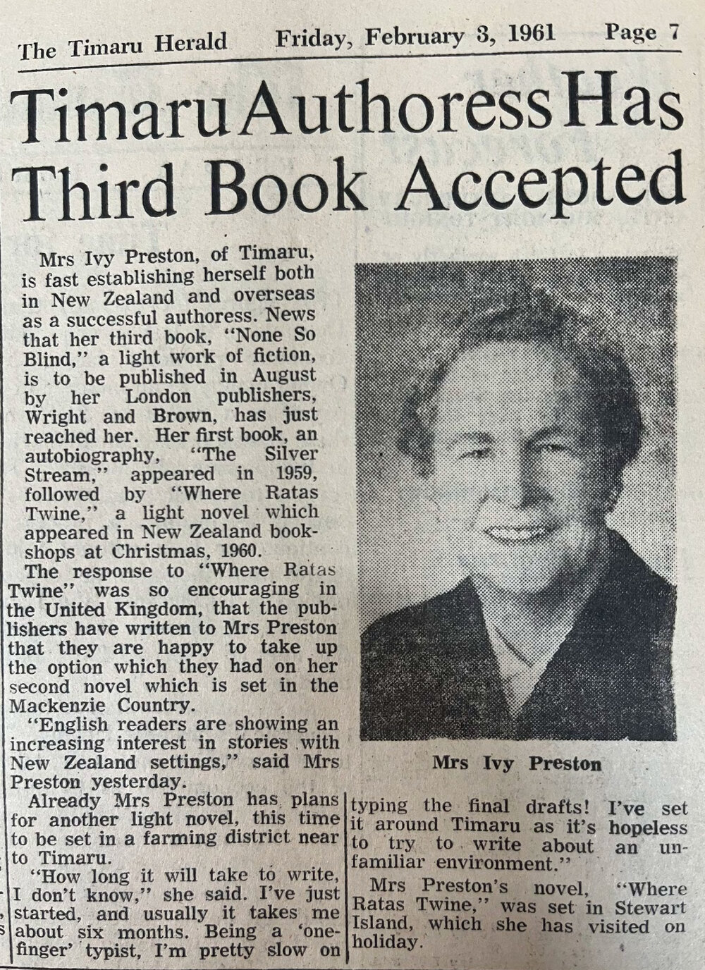 Timaru Authoress Has Third Book Accepted