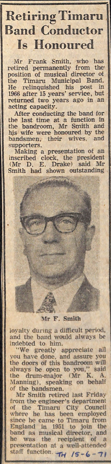 Retiring Timaru Band Conductor Is Honoured