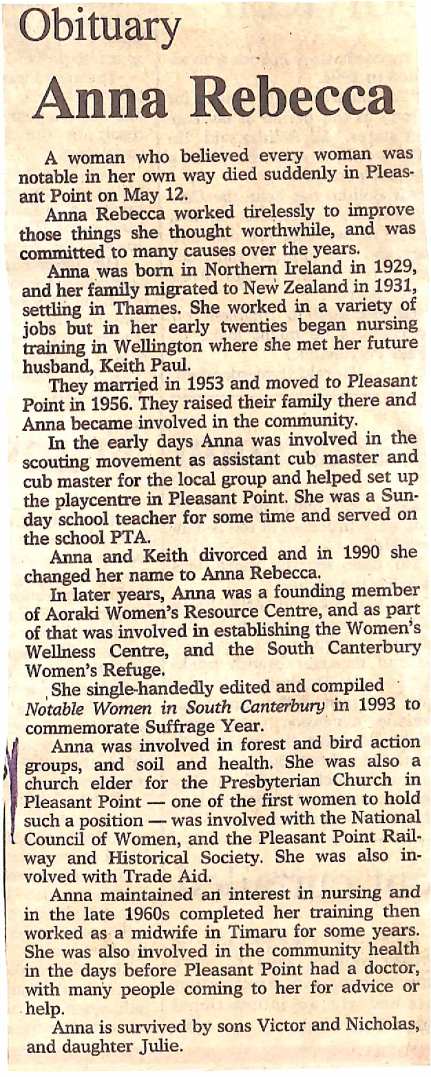 Obituary: Anna Rebecca