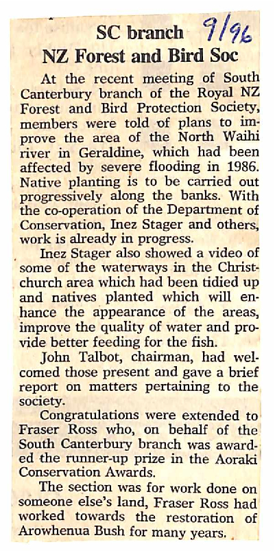 SC branch NZ Forest and Bird Soc