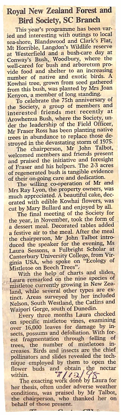 Royal Forest and Bird Society, SC Branch