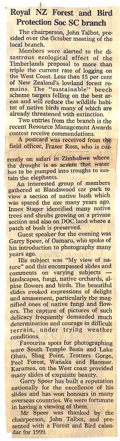 Royal NZ Forest and Bird Protection Soc SC branch