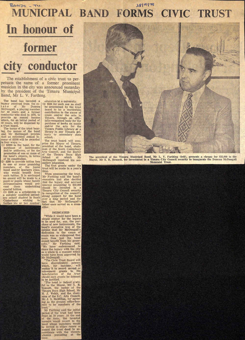Municipal band forms civic trust: In honour of former city conductor