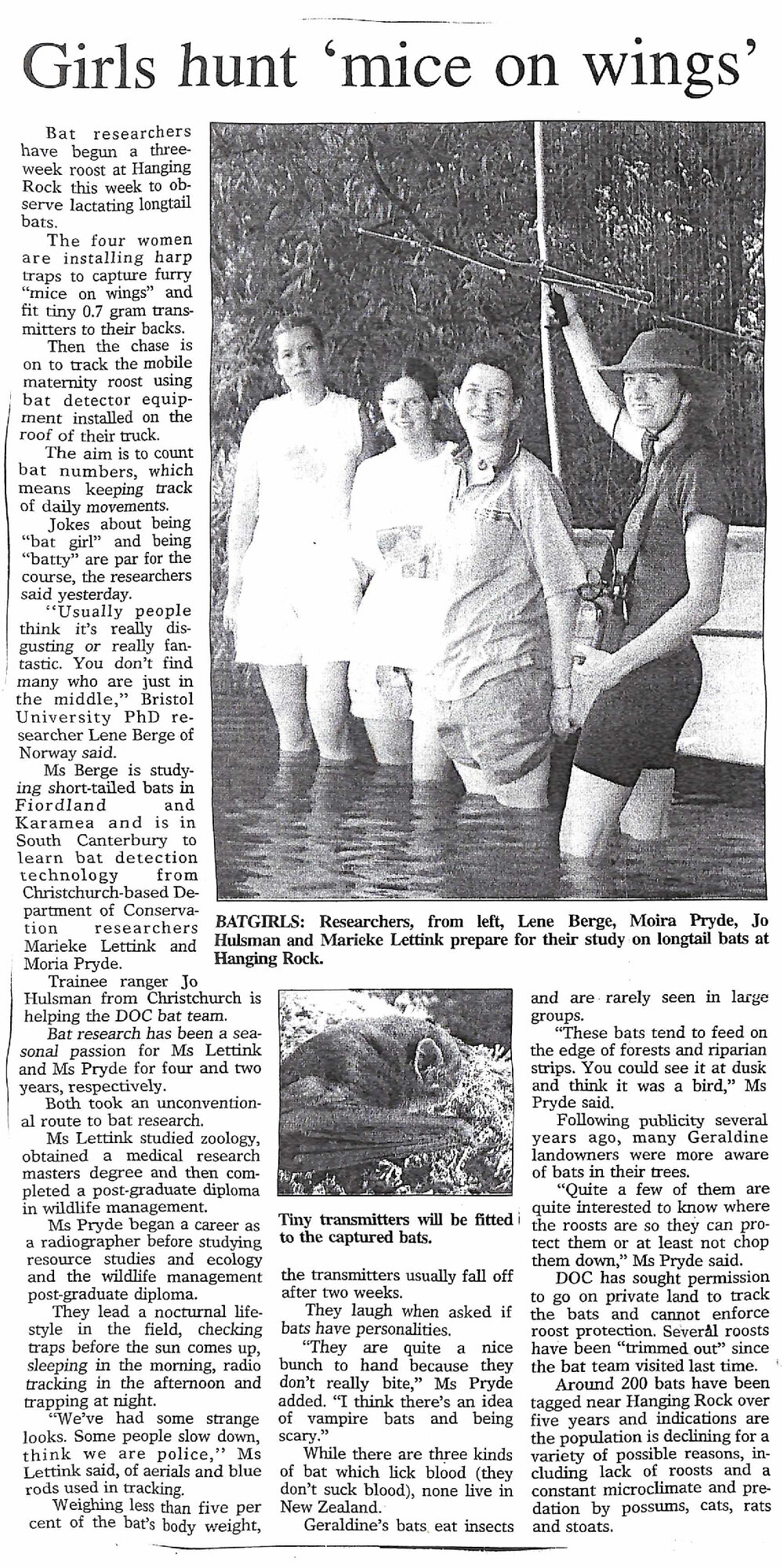 Girls hunt 'mice on wings'