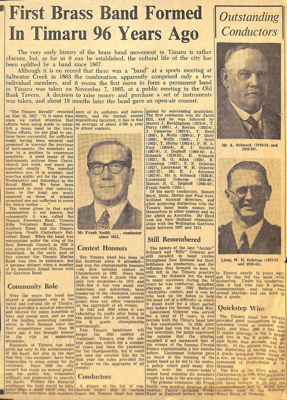 First Brass Band Formed In Timaru 96 Years Ago