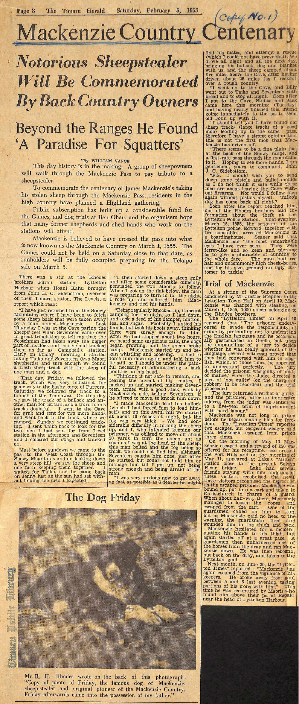 Mackenzie Country Centenary, Notorious Sheepstealer Will Be Commemorated By Back Country Owners