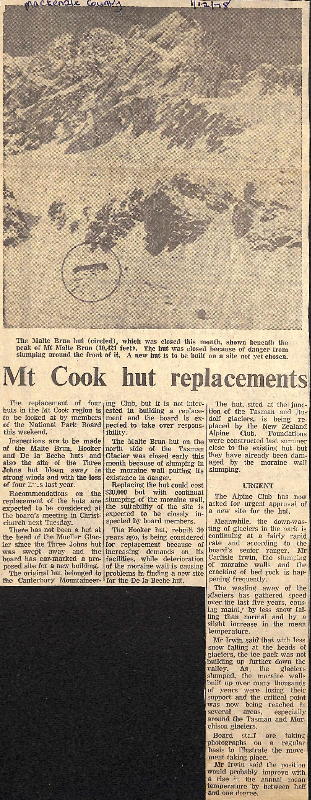 Mt Cook hut replacements