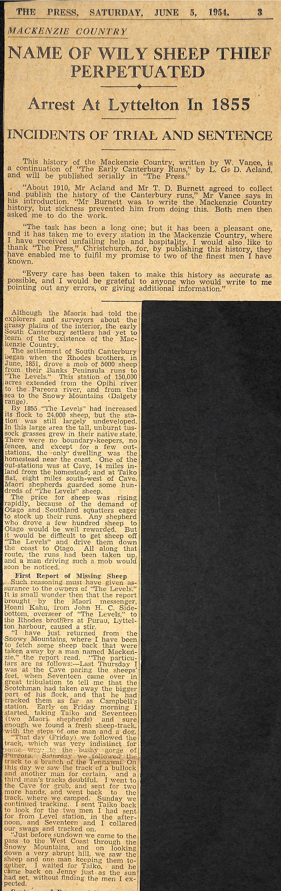 Mackenzie Country: Name of Wily Sheep Thief Perpetuated, Arrested At Lyttelton In 1855