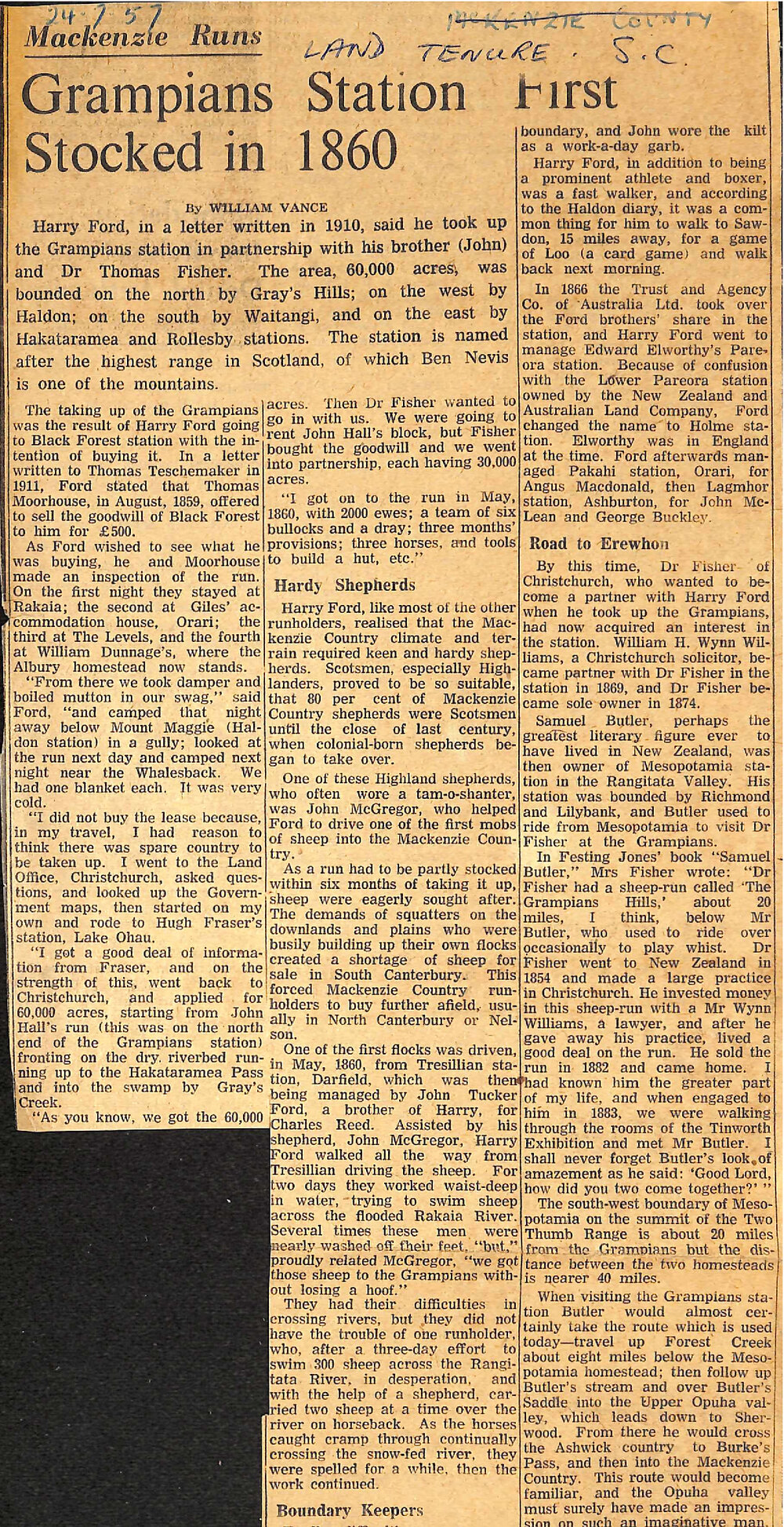 Mackenzie Runs: Grampians Station First Stocked in 1860