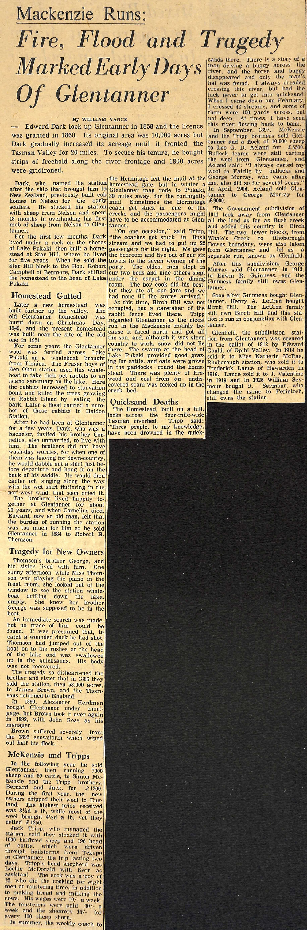 Mackenzie Runs: Fire, Flood and Tragedy Marked Early Days of Glentanner