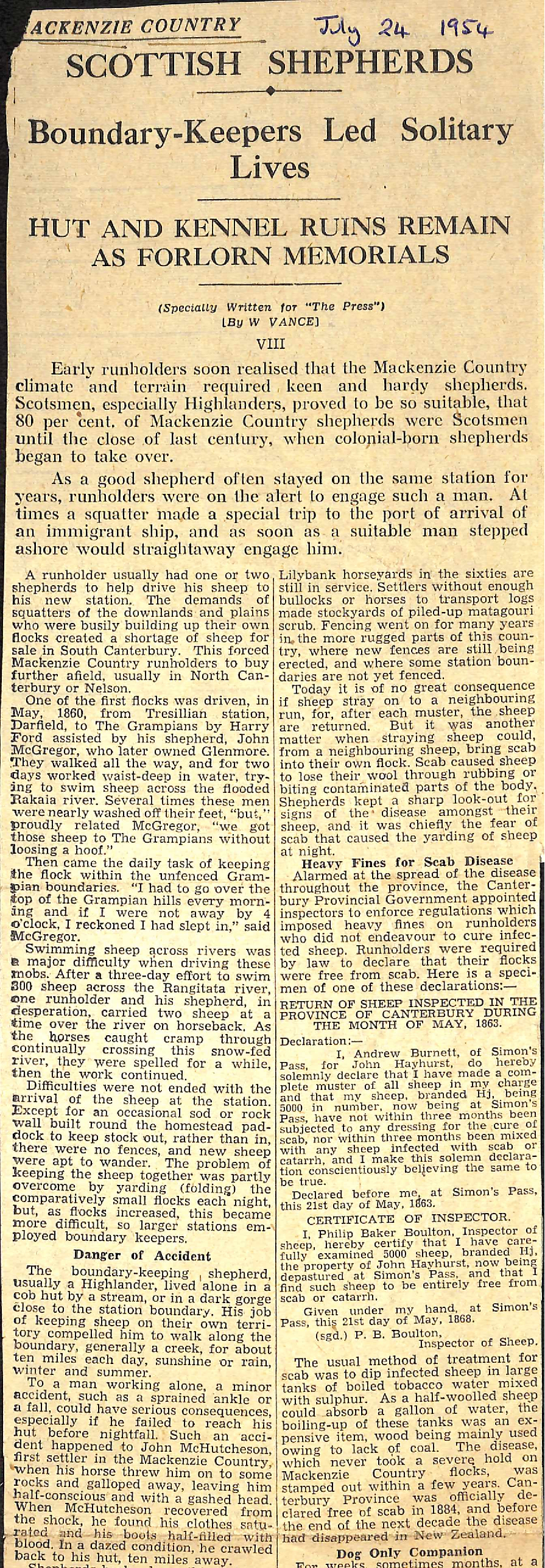 Mackenzie Country VIII: Scottish Shepherds, Boundary-Keepers Led Solitary Lives, Hut and Kennel Ruins Remain As Forlorn Memorials