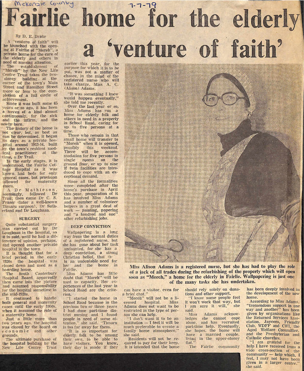 Fairlie home for the elderly a 'venture of faith'