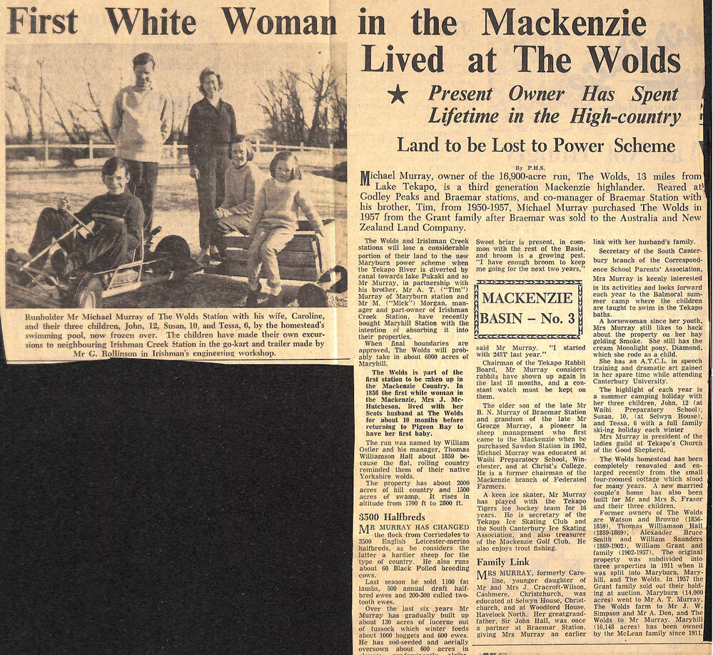 Mackenzie Basin 3: First White Woman in the Mackenzie Lived at The Wolds: Present Owner Has Spent Lifetime in the High-Country, Land to be Lost to Power Scheme