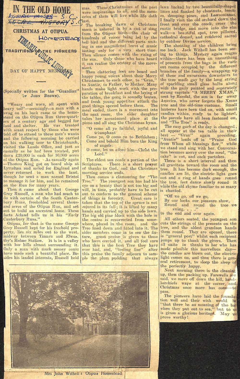 In the Old Home, Christmas at Otipua, Traditions of the Pioneers, Days of Happy Memories