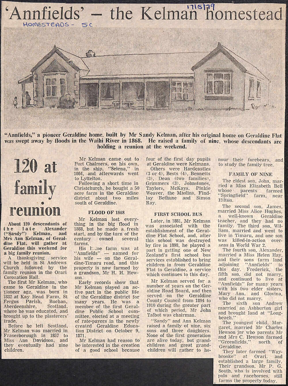  'Annfields' - the Kelman homestead, 120 at family reunion