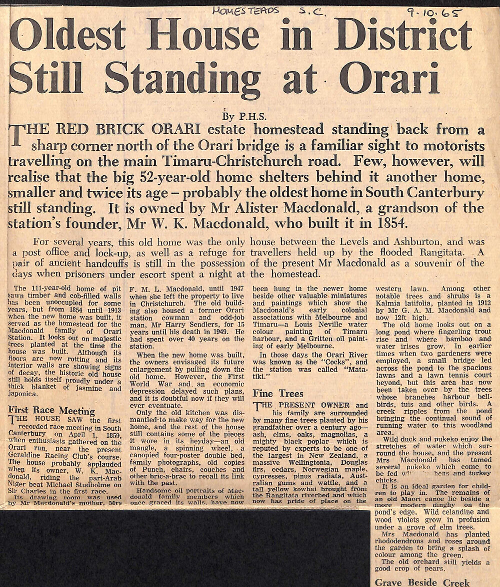 Oldest House in District Still Standing at Orari