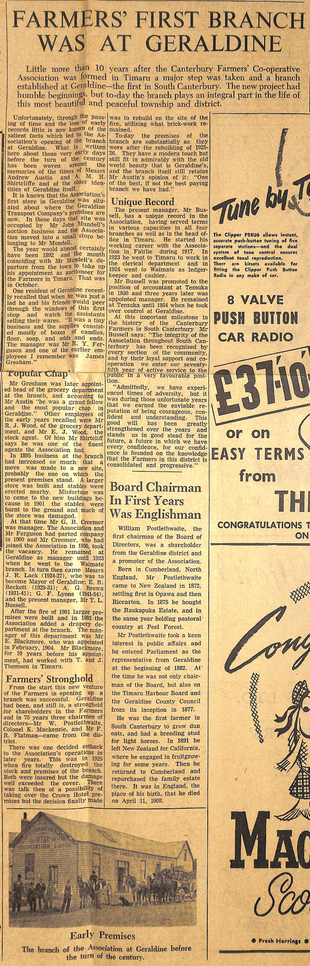 Farmers' First Branch Was at Geraldine