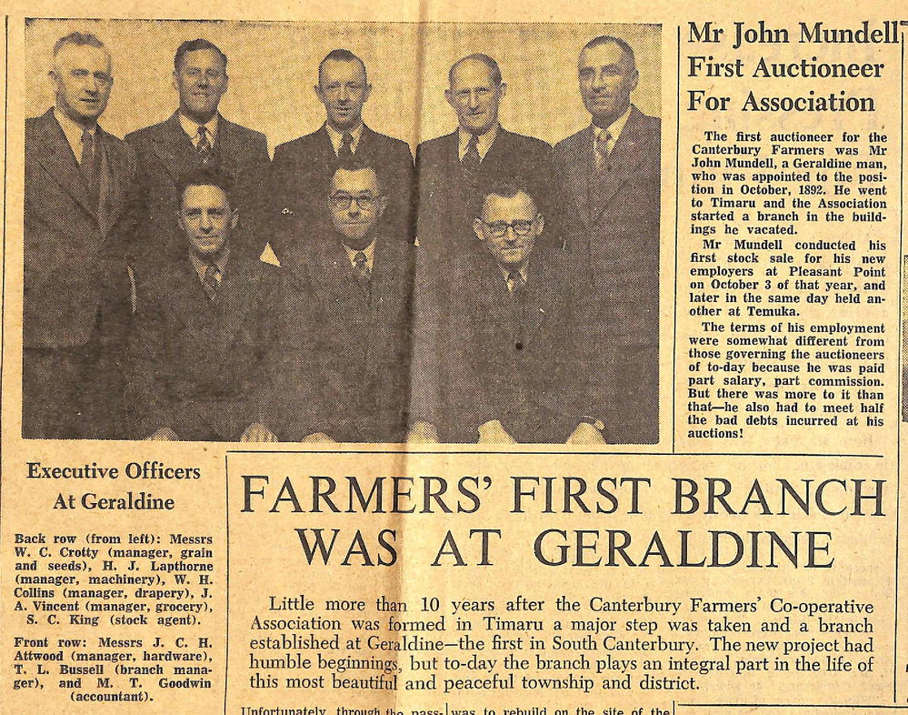 Executive Officers at Geraldine / Mr John Mundell First Auctioneer for Association