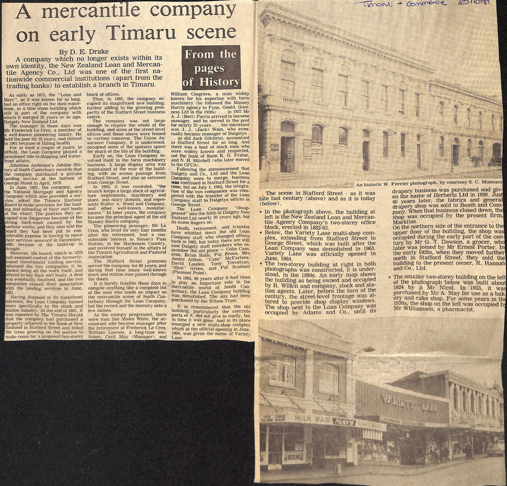 A merchantile company on early Timaru scene