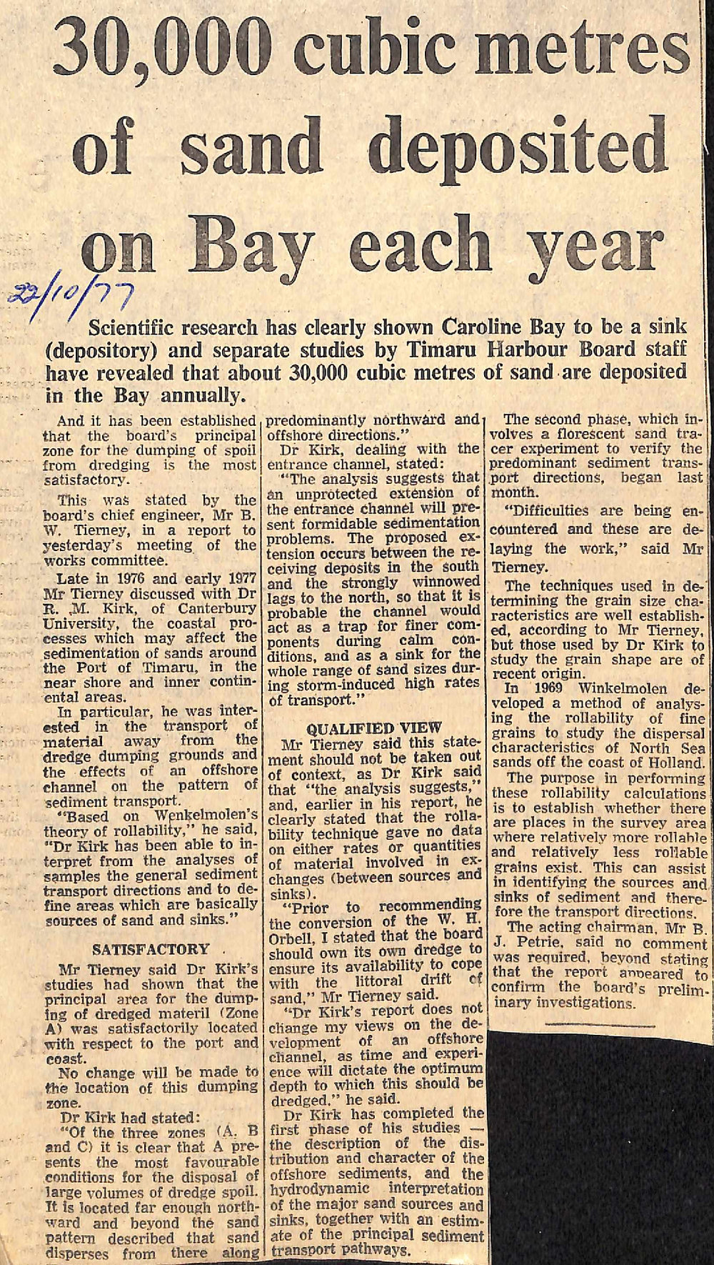 30,000 cubic metres of sand deposited on Bay each year