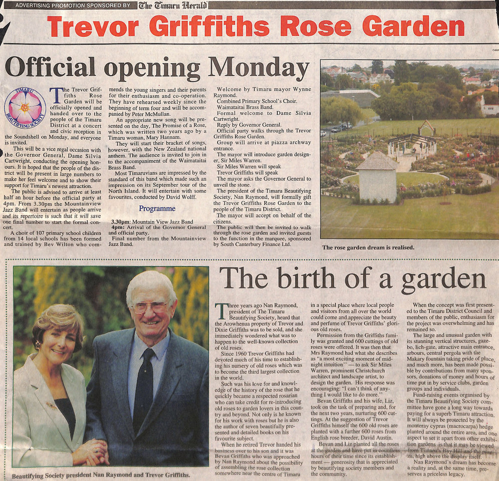 Trevor Griffiths Rose Garden: Official opening Monday