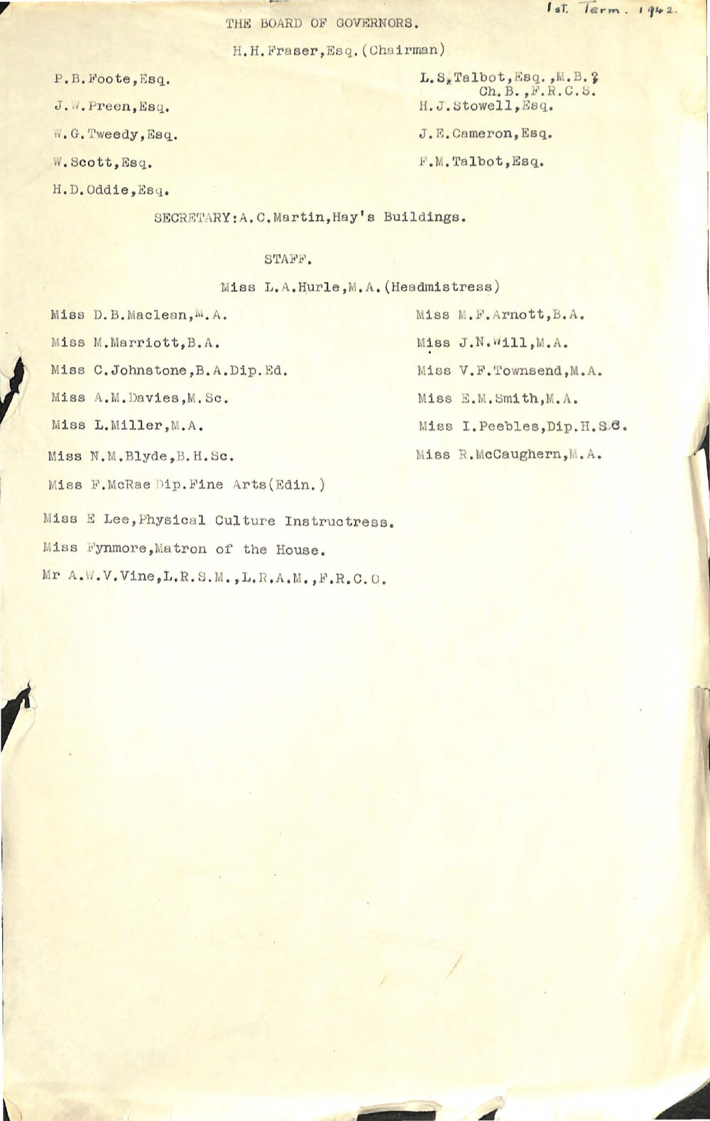 Timaru Girls' High School Chronicle 1942