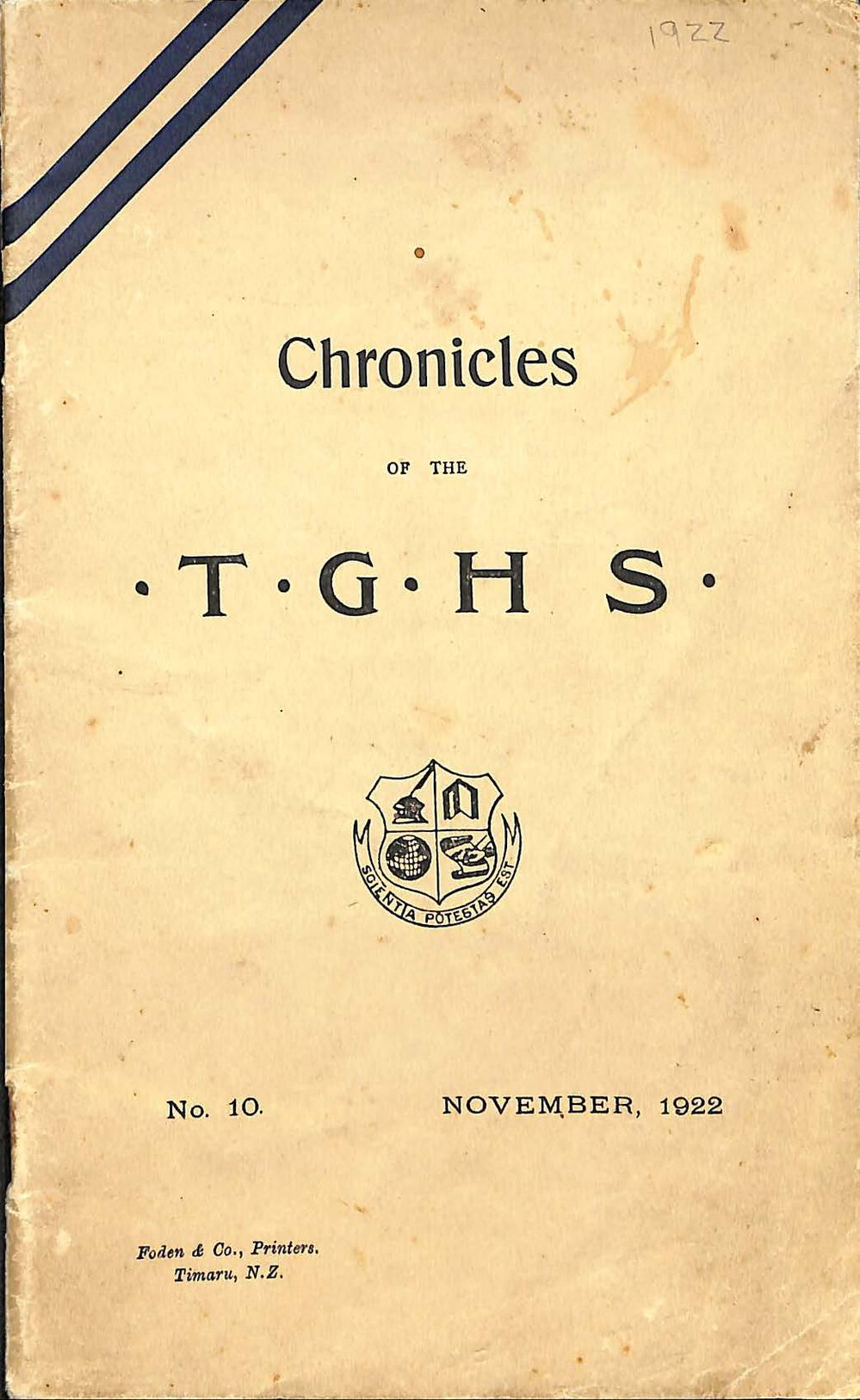 Chronicles of TGHS no.10 November 1922