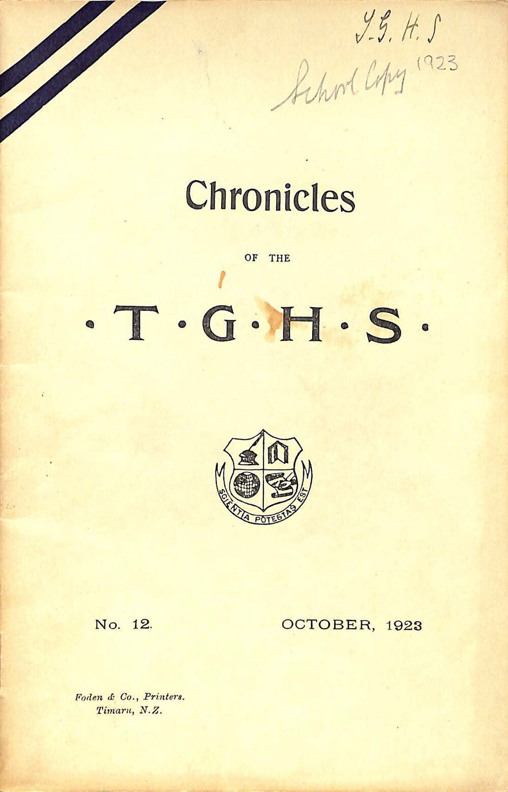 Chronicles of TGHS no.12 October 1923