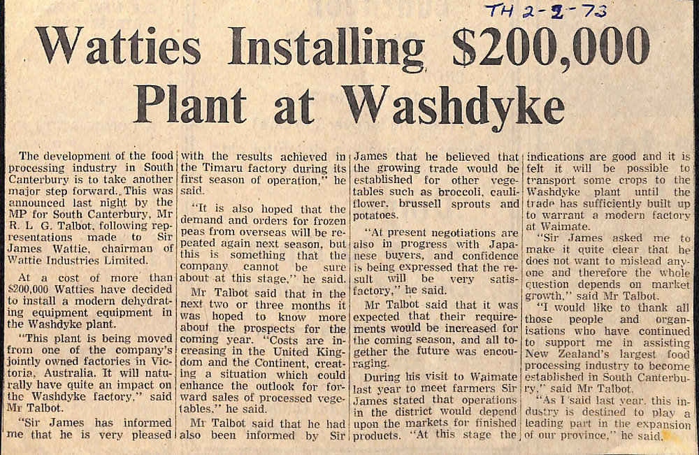 Watties Installing $200,000 Plant at Washdyke