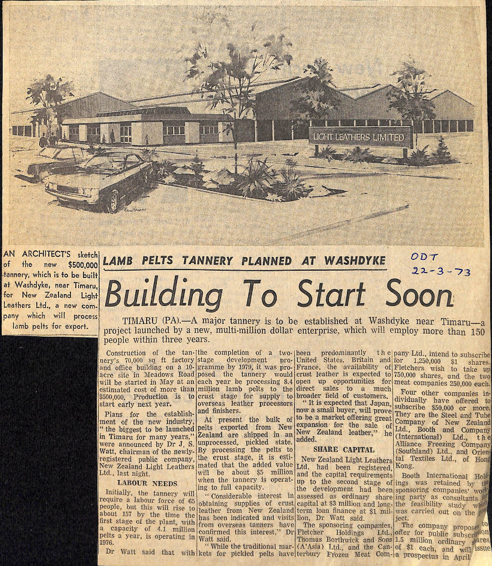 Lamb Pelts Tannery Planned at Washdyke: Building To Start Soon