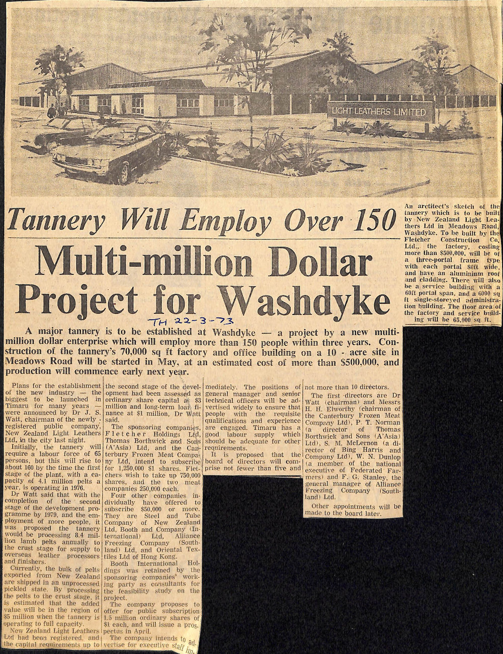 Tannery Will Employ Over 150: Multi-million Dollar Project for Washdyke