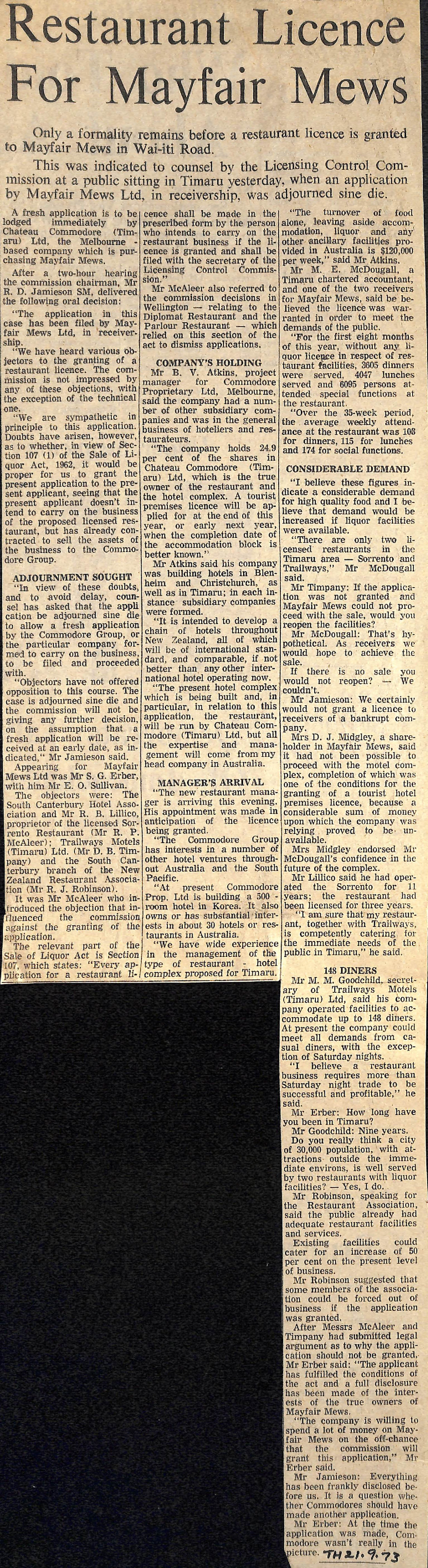 Restaurant License For Mayfair Mews