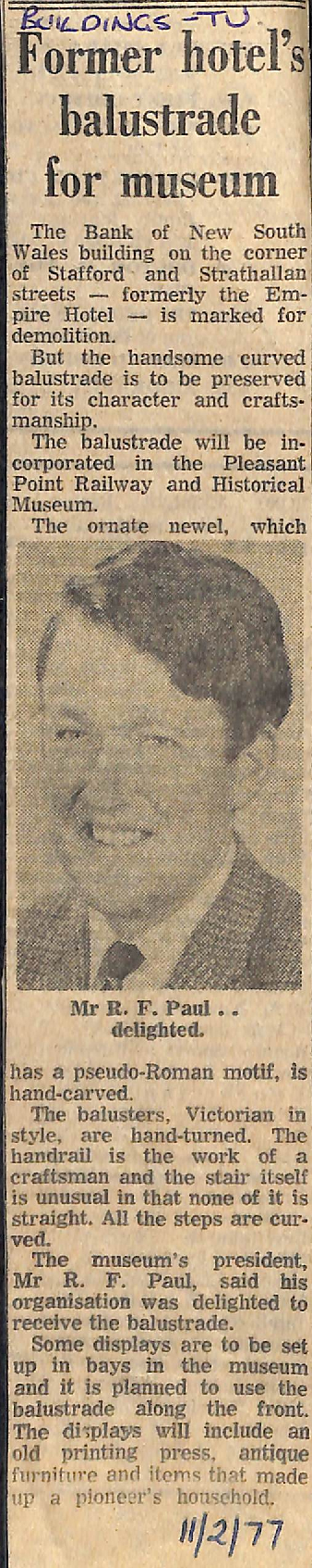 Former hotel's balustrade for museum