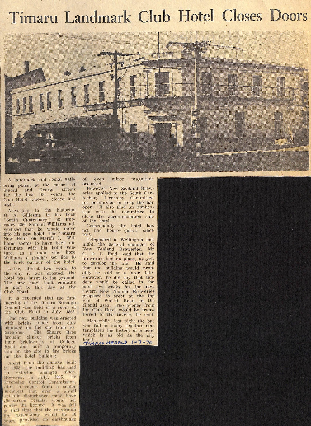Timaru Landmark Club Hotel Closes Doors