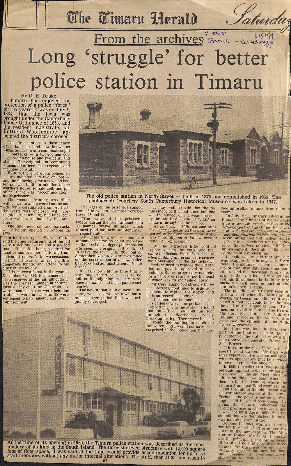 From the archives: Long 'struggle' for better police station in Timaru