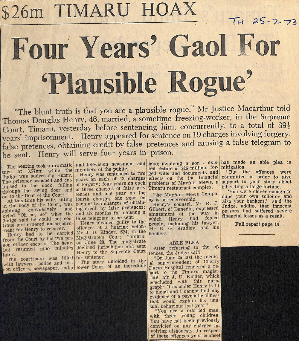 $26m Timaru Hoax: Four Years Gaol For 'Plausible Rogue'