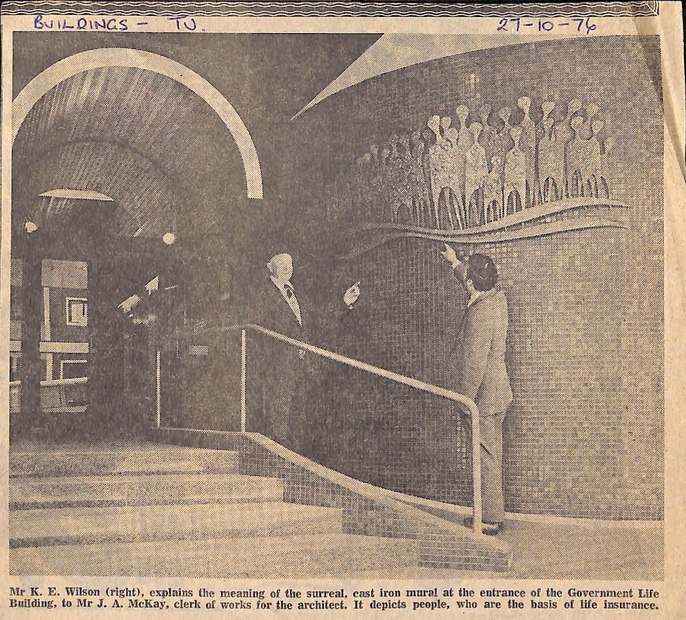 Cast Iron Mural at the entrance to Government Life Insurance Building