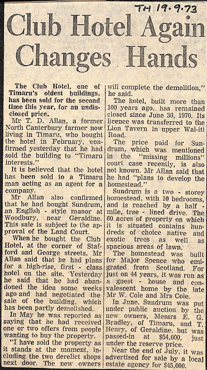 Club Hotel Again Changes Hands