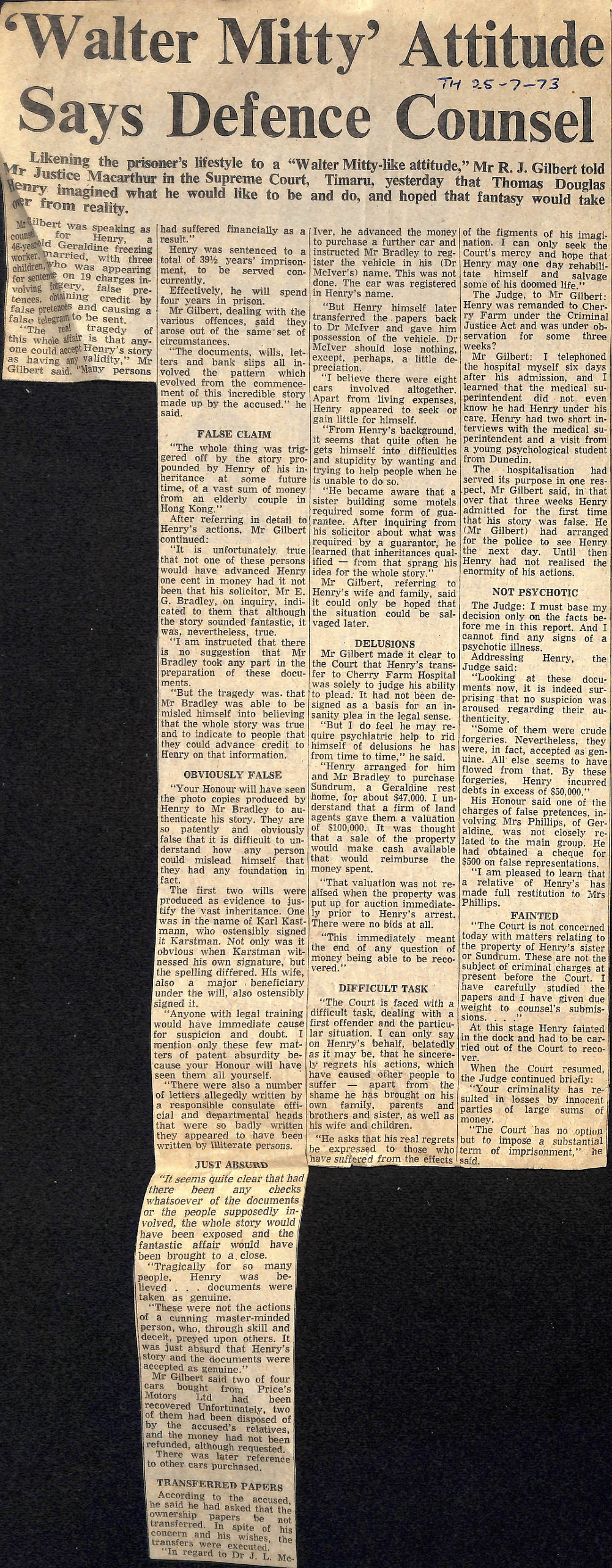 Walter Mitty Attitude Says Defence Counsel