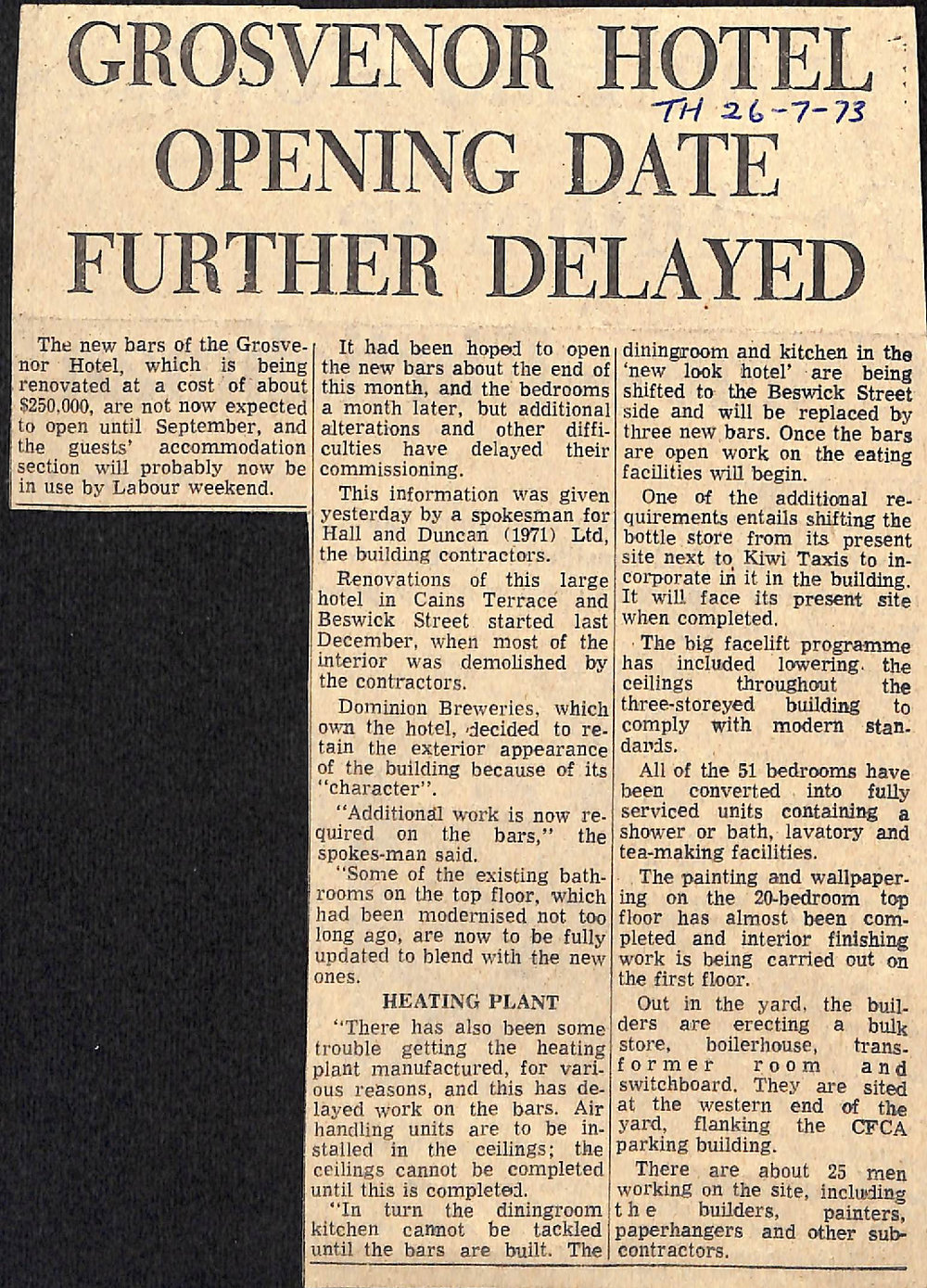 Grosvenor Hotel Opening Date Further Delayed