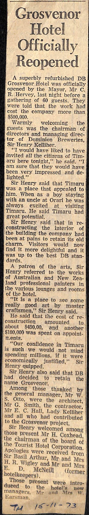 Grosvenor Hotel Officially Reopened