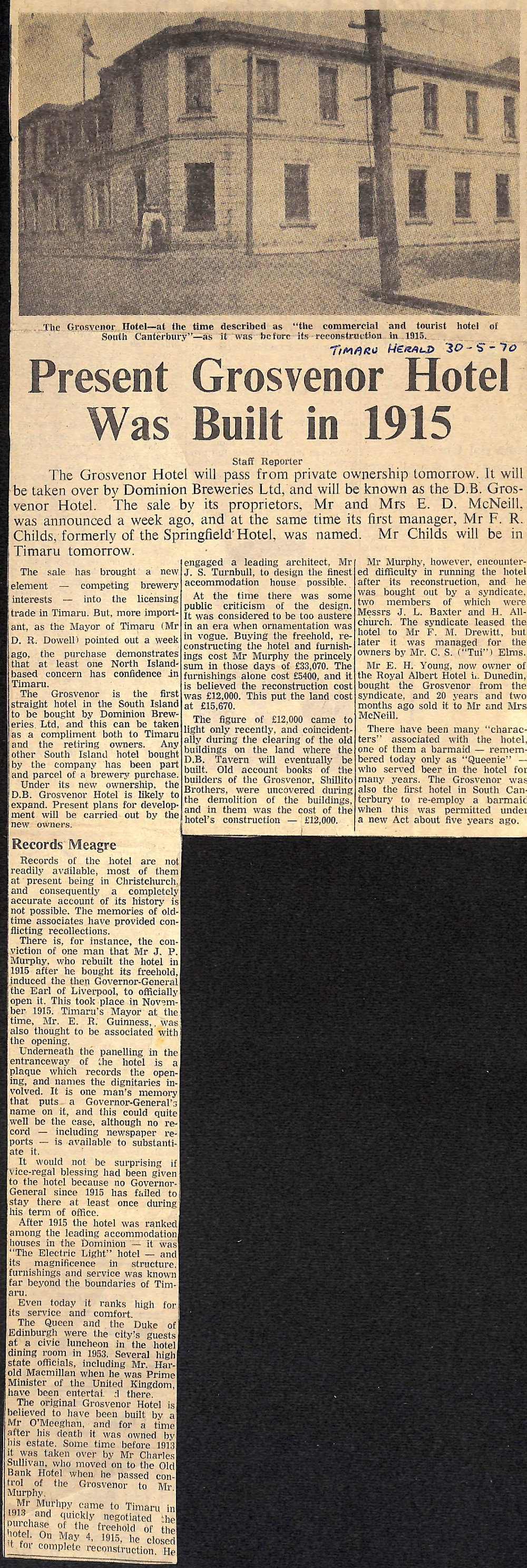 Present Grosvenor Hotel Was Built in 1915