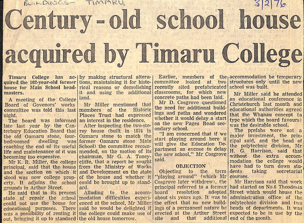 Century-old school house acquired by Timaru College