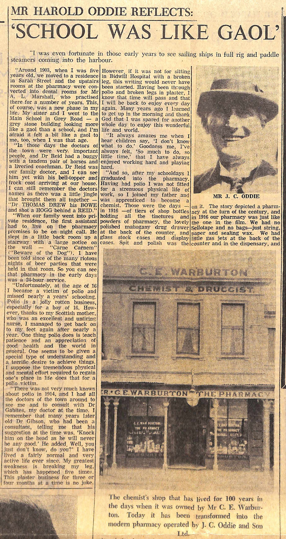 Mr Harold Oddie Reflects: School Was Like Gaol