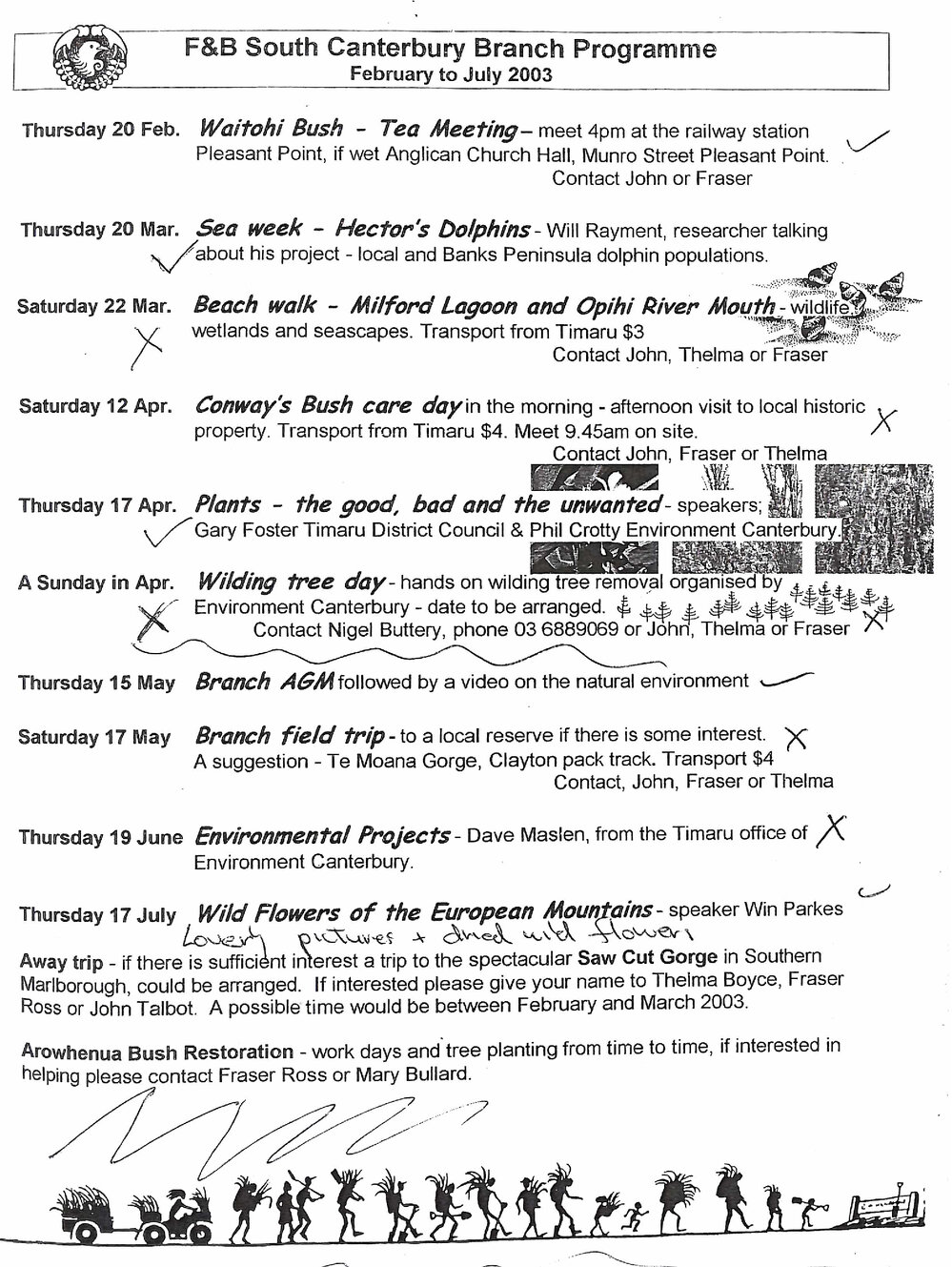 Forest and Bird SC Branch programme February to July 2003