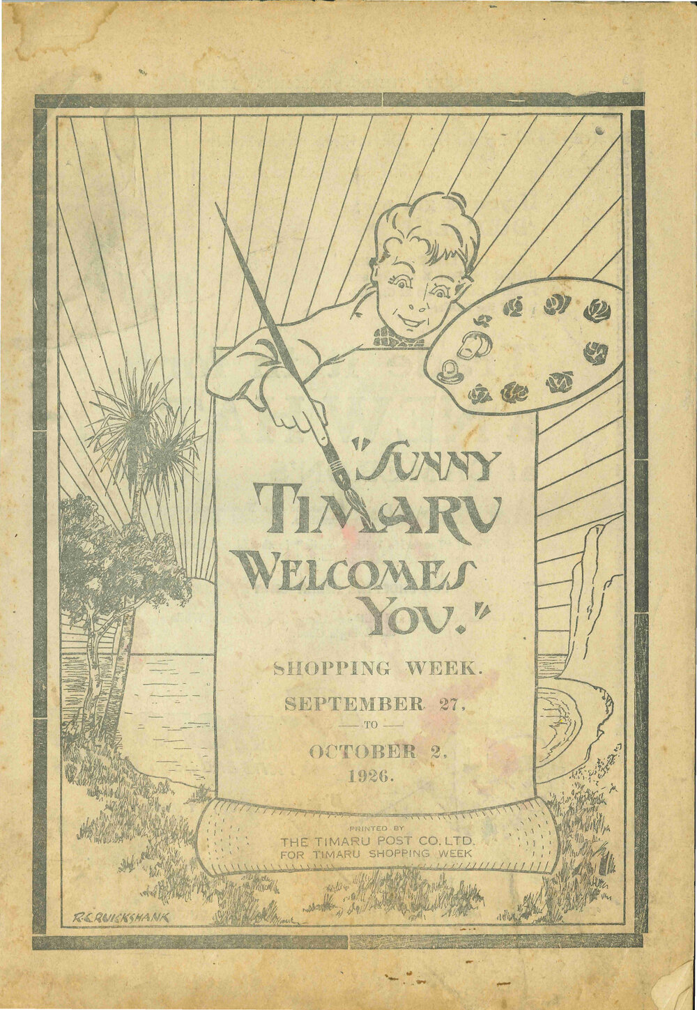 "Sunny Timaru Welcomes You" : Shopping Week, September 27 to October 2 1926