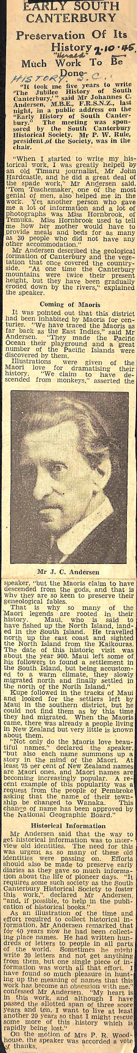 Early South Canterbury, Preservation Of Its History, Much Work To Be Done