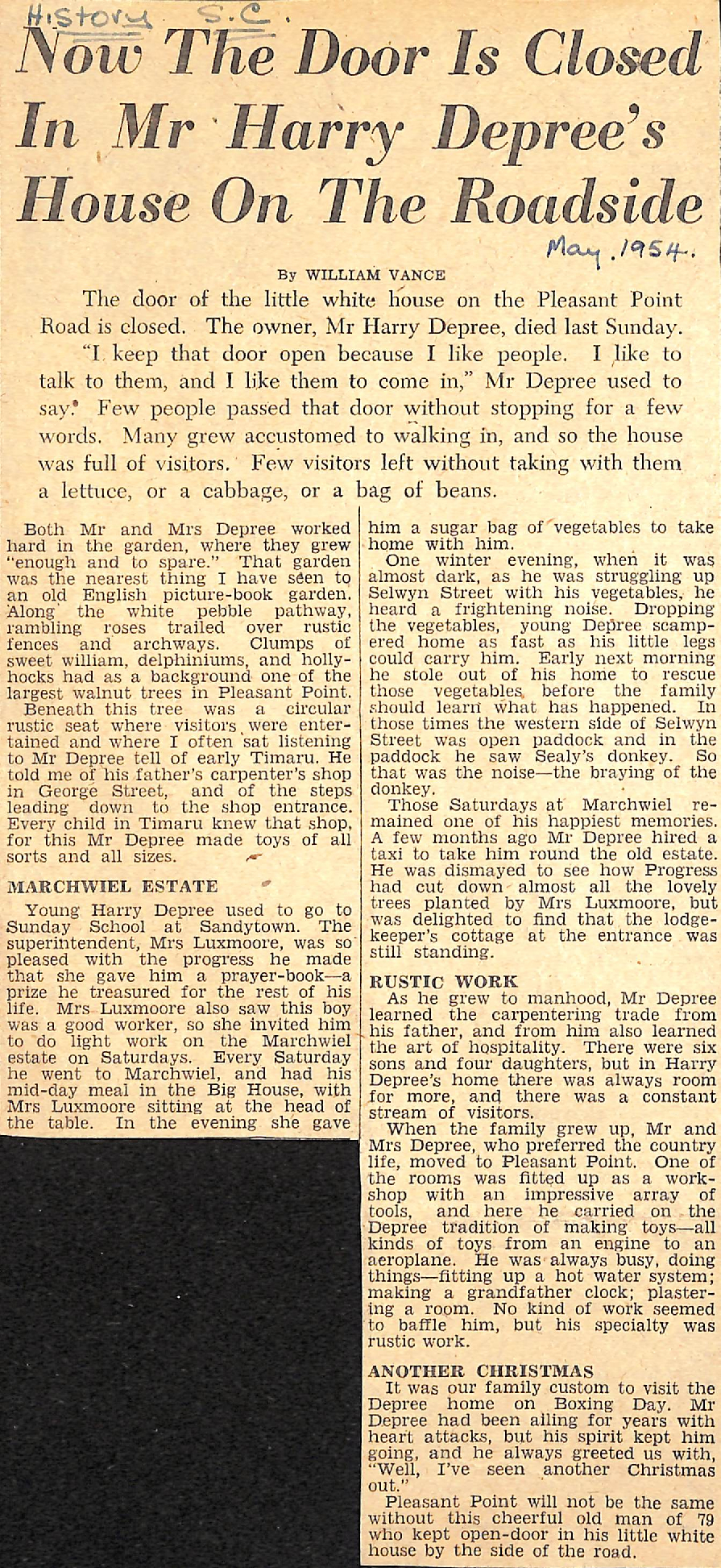 Now The Door Is Closed In Mr Harry Depree's House On The Roadside