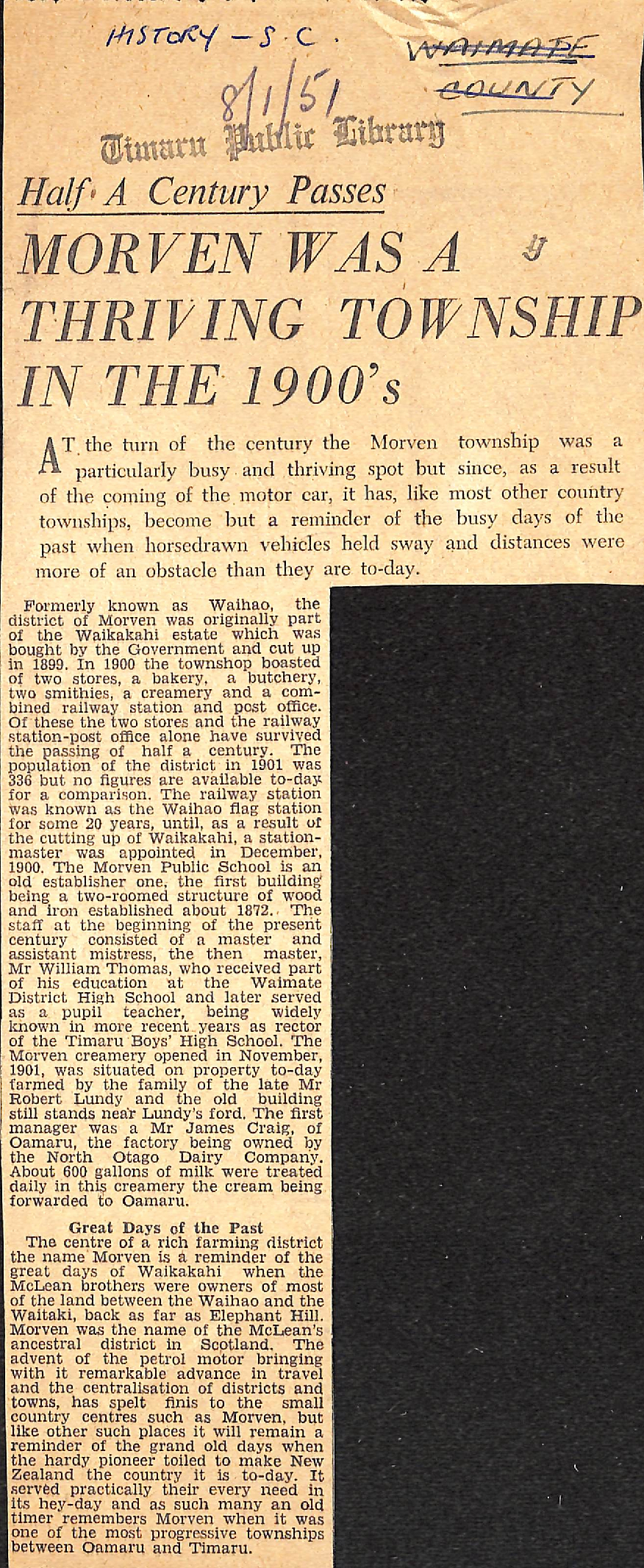 Half A Century Passes: Morven Was A Thriving Township In The 1900s