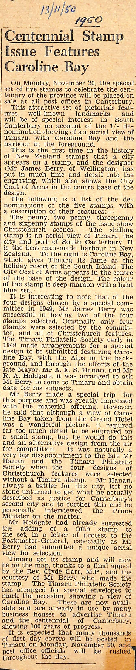 Centennial Stamp Issue Features Caroline Bay